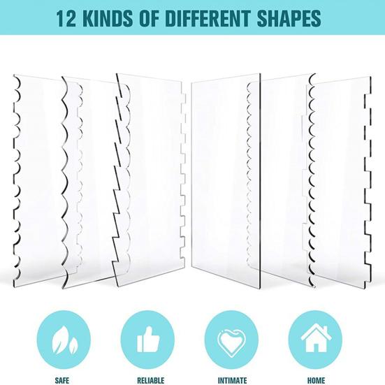 6Pcs Large Acrylic Cake Scraper Set Cakes Smoother Scraper Transparent Decorating Contour Stripe Cake Comb Kitchen Baking Tool