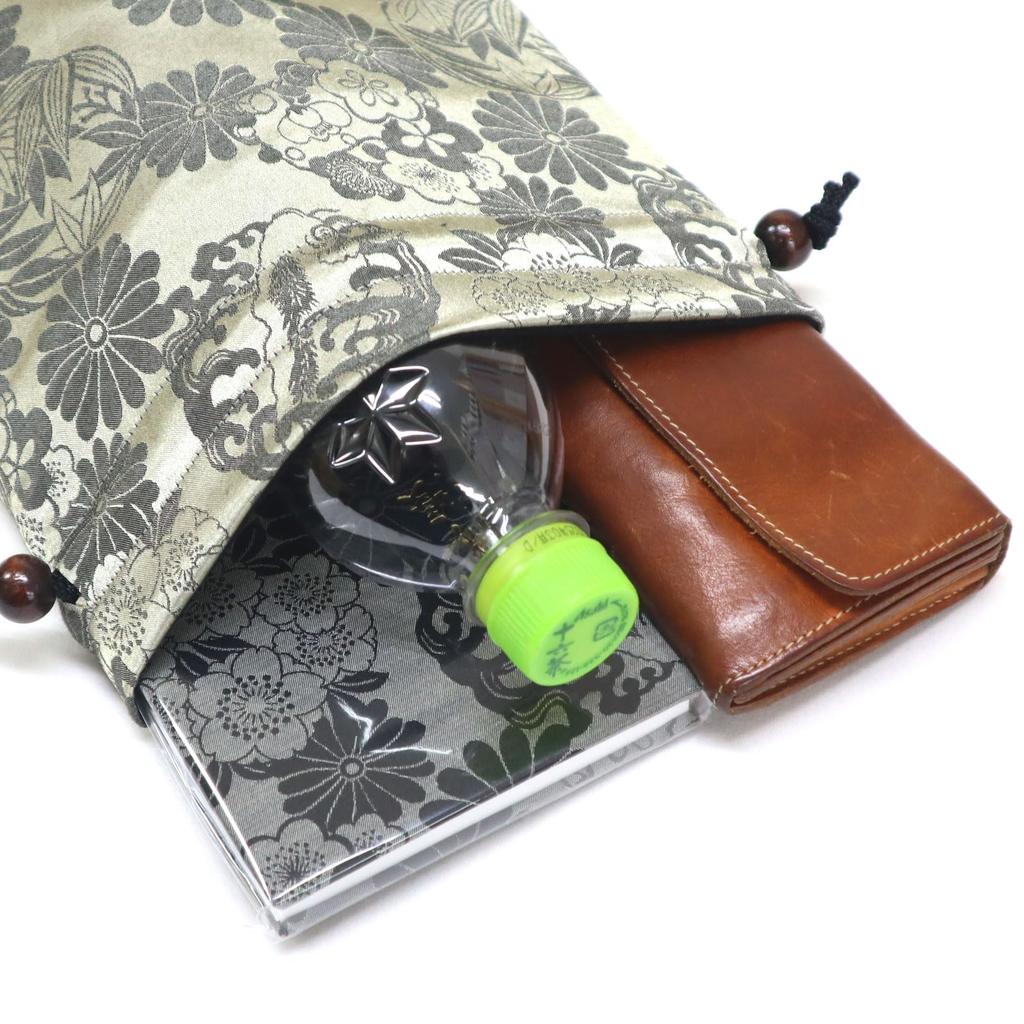 COCOLUCK Japanese Pattern Drawstring Small Item Made In for Goshuin Books and Silk Bag, Large, Organizer, Japan, Stamps, (Silver)