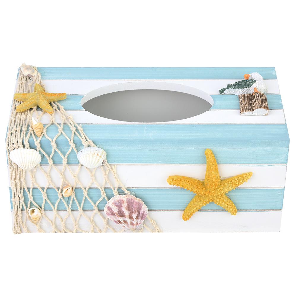 Mediterranean Wooden Tissue Box Restaurant Cafe Napkin Tray Home Decoration(starfish)