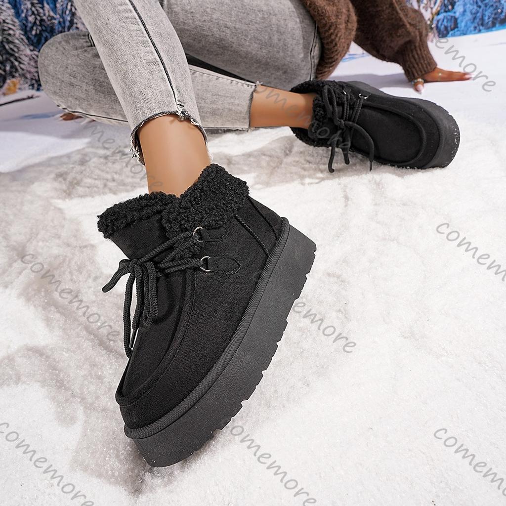 Fashion Comemore Women's Cotton Shoes 2025 Autumn Winter Round Head Thick Bottom Padded Warm Snow Boots Casual Flat Bottom Ankle Boots