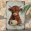 Винтажная жестяная табличка BreezyVintage 'Выветрившаяся высокогорная корова', 8x12 дюймов, Рустикальный декор для дома, бара, кухни в стиле фермерского дома, Винтажный шотландский