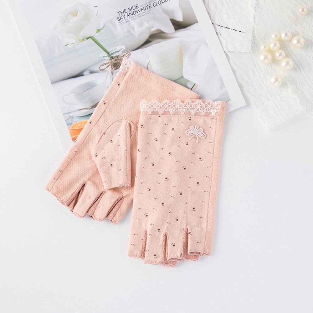 Anti-slip Women Half-finger Gloves Cotton Sunscreen Gloves Fashion Cycling Gloves for Cycling