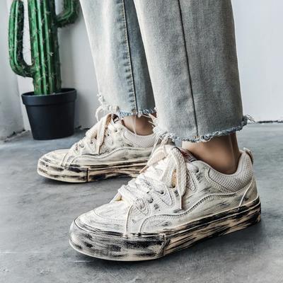 Женские нескользящие мягкие туфли на плоской подошве из вулканизированной ткани, повседневная спортивная обувь на шнуровке, размер 39-44, кроссовки унисекс, трендовая обувь для пар из парусины для мужчин