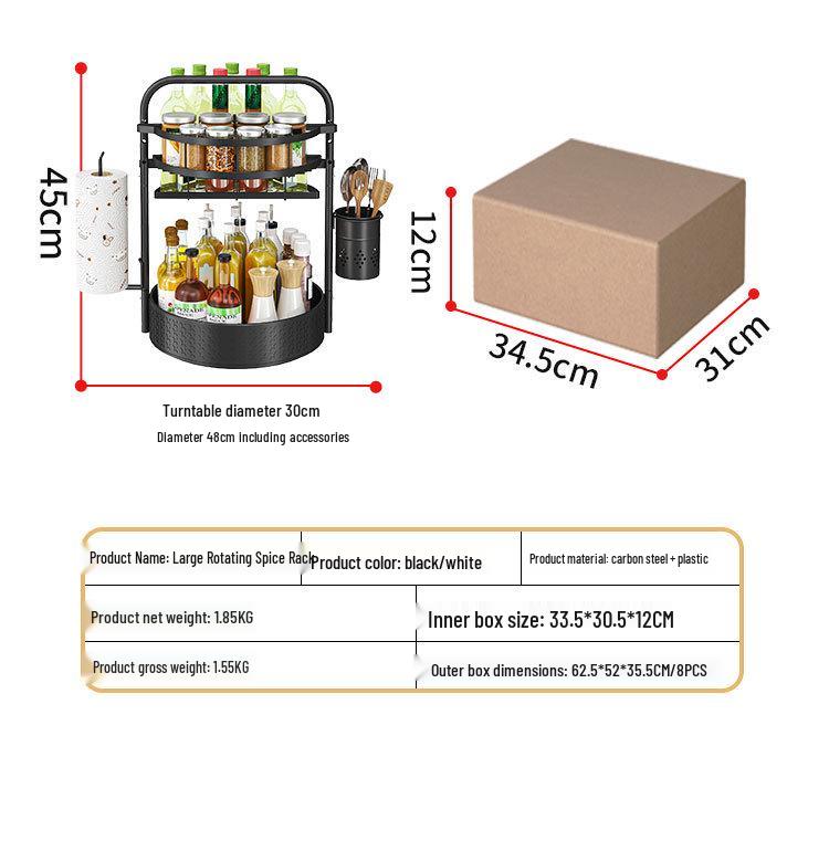 Rotating Kitchen Spice Rack with Jars for BBQ and Countertop Storage