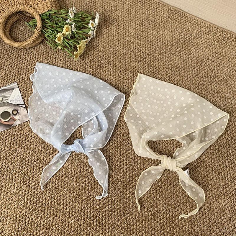 Headscarf Summer Women's Pastoral Polka Dot Silk Scarf High-end Sense Multi-purpose Neck Protection Small Scarf Triangle Scarf Scarf Women