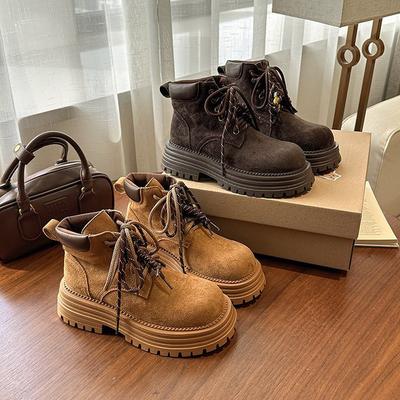 Европейские матовые ботинки Мартин из коровьей кожи 2025 новые на толстой подошве на шнуровке ботинки-локомотивы британский стиль ретро рыжие ботинки тренд