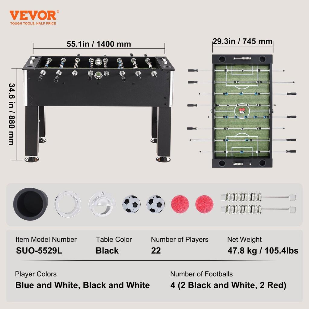 Foosball Table, 55 inch Standard Size Foosball Table, Indoor Full Size Foosball Table for Home, Family, and Game Room, Soccer with Foosball Table Set,