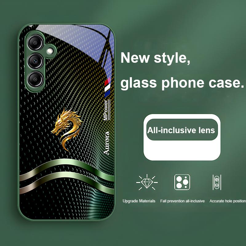 Стеклянный чехол для телефона Samsung Galaxy A01 A02 03 Core A04 A14 4G A13 A54 34 31 20 25 23 22 5G S21 Ultra S20 Синий Золотой Дракон