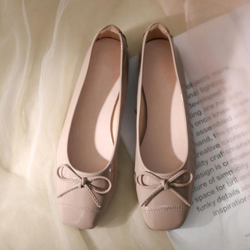 2024 Fashion Shoes Female One Kick Women's Flats Autumn Square Toe Bow Tie Solid Solft Sole Light Casual Comfortable Flats Shoes