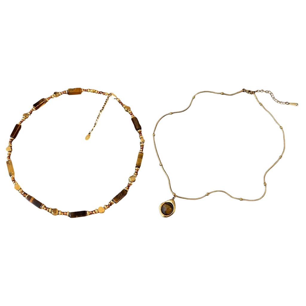 Vintage Natural Tigers Eye Stone Pendant Necklace Choker Adjustable Neckchain for Fashion Enthusiasts and Nature Lovers