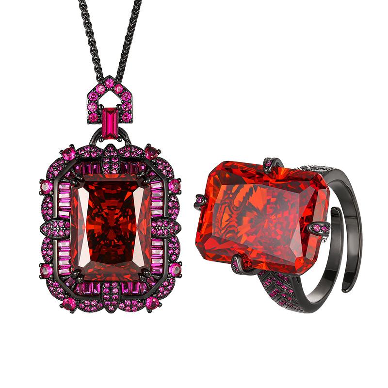 Ювелирный набор Redeen Chepala Зеленый квадратный бриллиант Черное золото Набор Главный камень 15 * 20