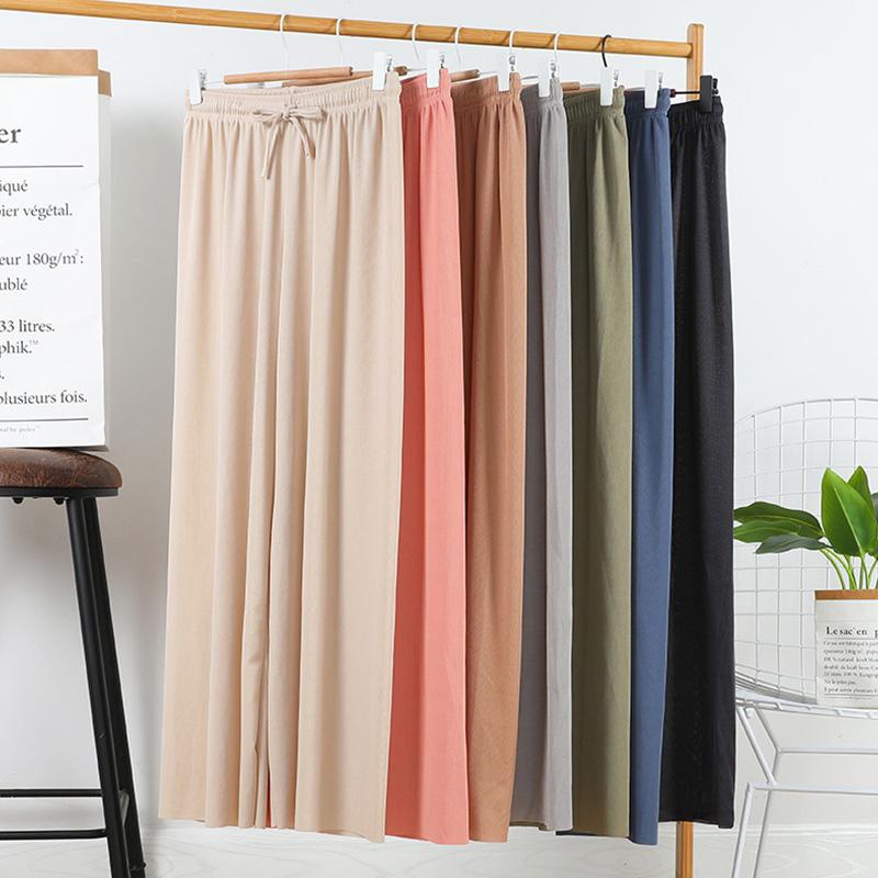 1 шт., узкие брюки, широкие брюки, прямые брюки, эластичные повседневные женские брюки из ледяного шелка на шнуровке