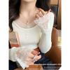 Lace-Trim Patchwork Knit Sweater: Women's Slim-Fit Low Collar Top for Autumn & Winter.