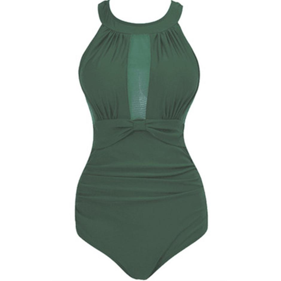 Купальник большого размера, цельный женский купальник с цветочным принтом, сетчатый купальник с замочной скважиной, лямкой на шее, глубоким вырезом и рюшами, купальник