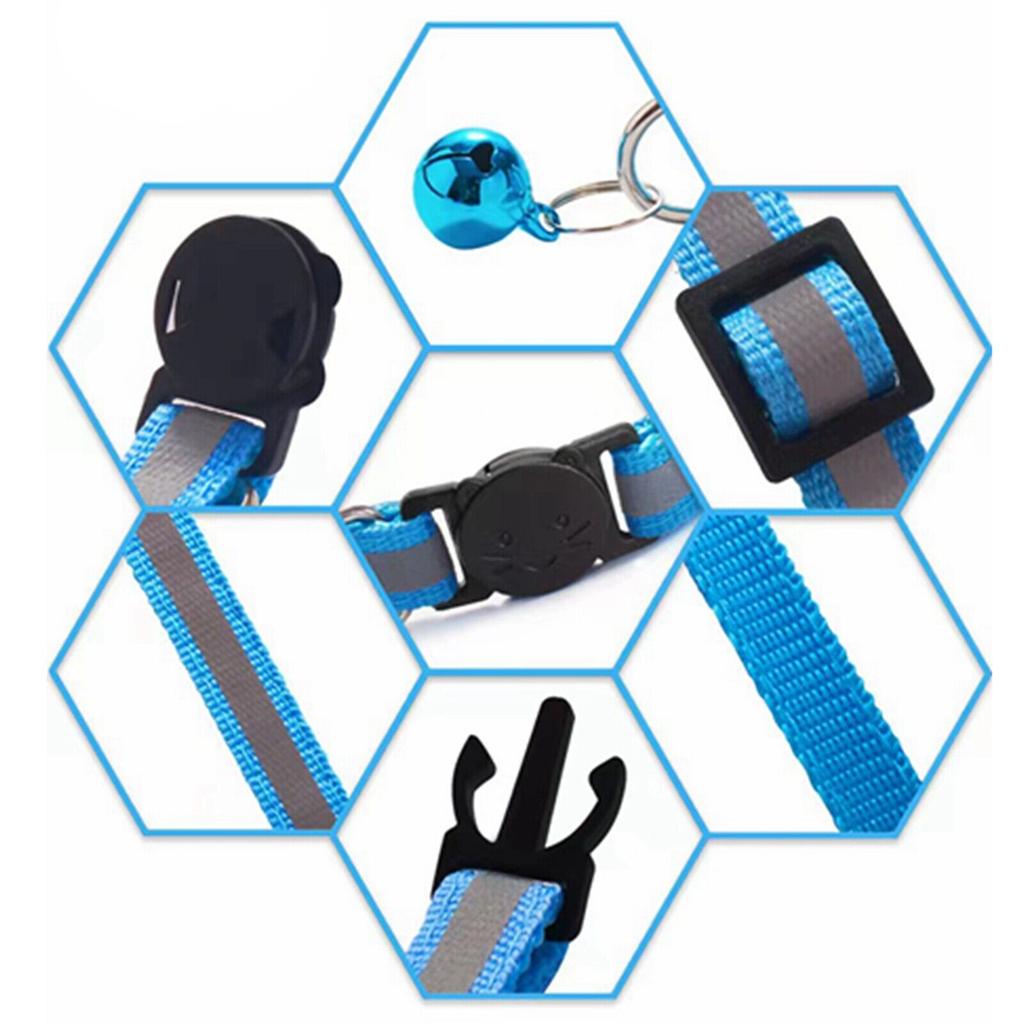 Reflective Safety Cat Pet Dog Kitten Collar Quick Release Bell Hi Vis Adjustable