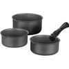 Set of 3 Matte Grey Saucepans 16-18-20 Cm + 1 Removable Handle - Aluminum - Non-stick Coating - All Heat Sources Including Induction