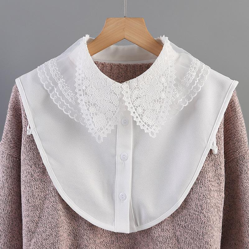 New Fake Collars Woman Vintage Half Shirt False Collar Woman Embroidery Detachable Lapel Collar Faux Col Accessories