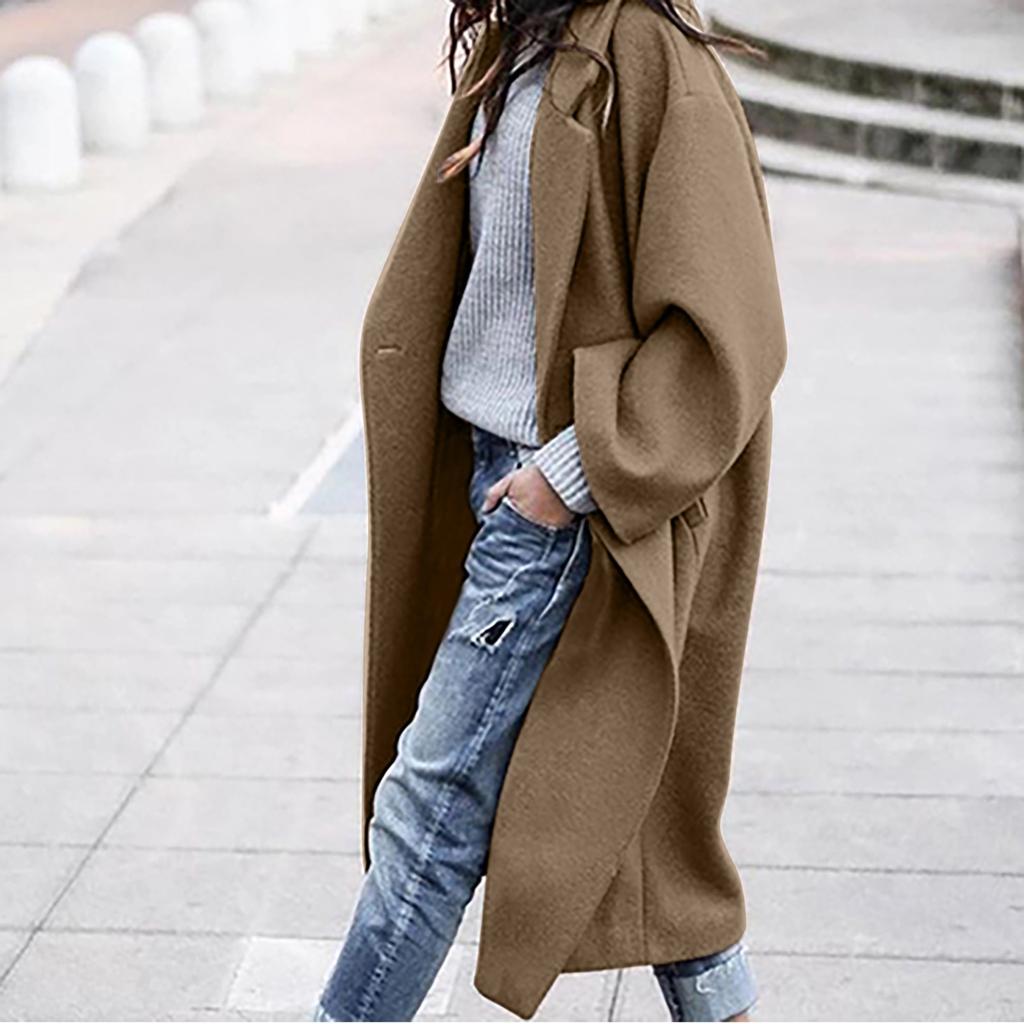 Women's Casual Autumn And Winter Wool Casual Solid Color Plus Size Coat Woolen Coat