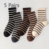 5 пар женских весенне-осенних однотонных полосатых студенческих спортивных хлопковых носков-гольф