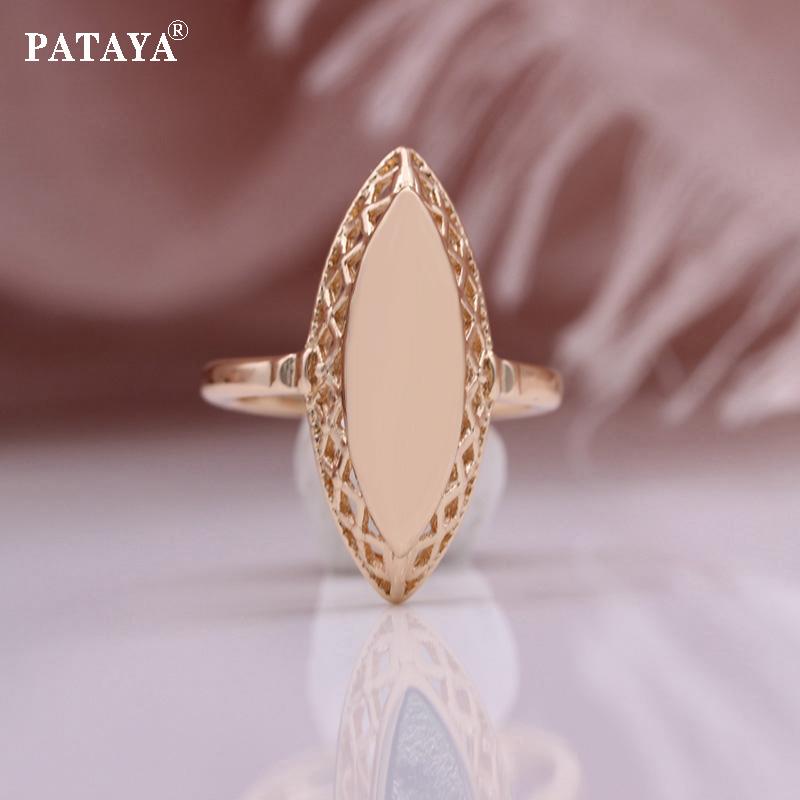 PATAYA Глянцевые кольца женские цвета розового золота простое плетение полые кольца с ромбами Этническое свадебное кольцо в подарок
