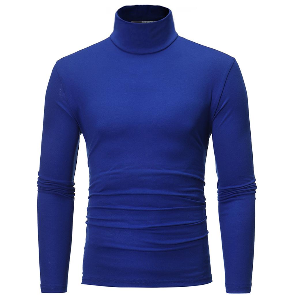 Men Casual High Neck Long Sleeve T-shirt Solid Color Slim Fit Pullover Undershirt Thermal Base Shirt