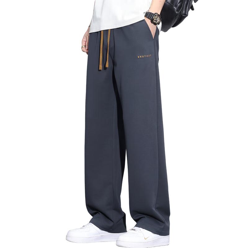 TUCANO Men's Casual Pants Autumn Winter Trendy Loose Straight Wide-Leg American Style Sports Trousers Black 4XL