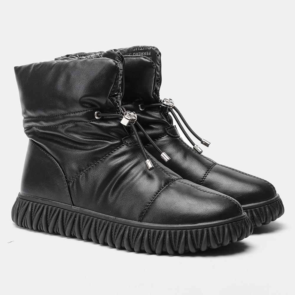 Женские зимние зимние ботинки на подкладке из искусственного меха. Уличные кожаные ботильоны на нескользящей толстой подошве. Теплые повседневные ботинки до середины икры с плюшевой подкладкой для женщин.