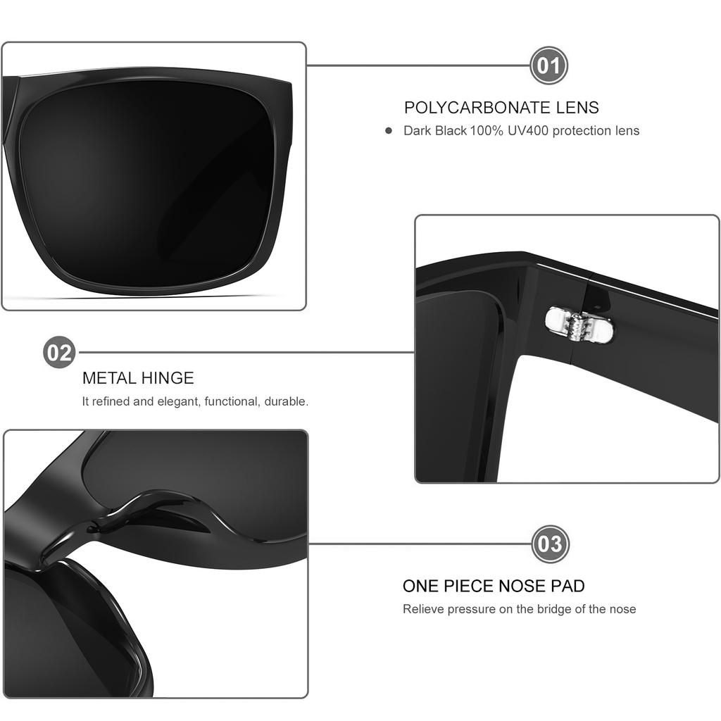 Maxjuli Солнцезащитные очки Big Head Темно-черные для мужчин Очень большие квадратные солнцезащитные очки W8004