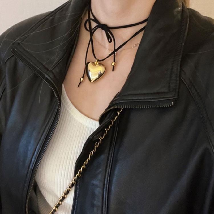 Sweet Cool Love Heart Pendant Necklace Elegant Collar Choker Necklace Bowknot Neck Tie Chain Jewelry for Women Girls