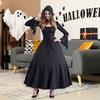 Women Gothic Hooded Witch Dress Vintage Medieval Victorian Dress Halloween Renaissance Cosplay Gown for Makeup Parties Role-Playing