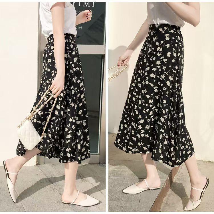 Юбка миди с цветочным принтом для женщин, летняя юбка с высокой талией и принтом средней длины, юбка-трапеция