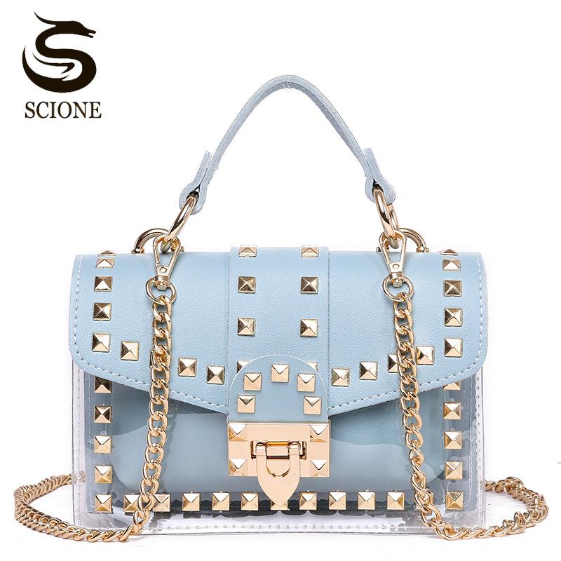 SCIONE Women's 2025 Fashion Studs Transparent Jelly One Shoulder Crossbody Bag
