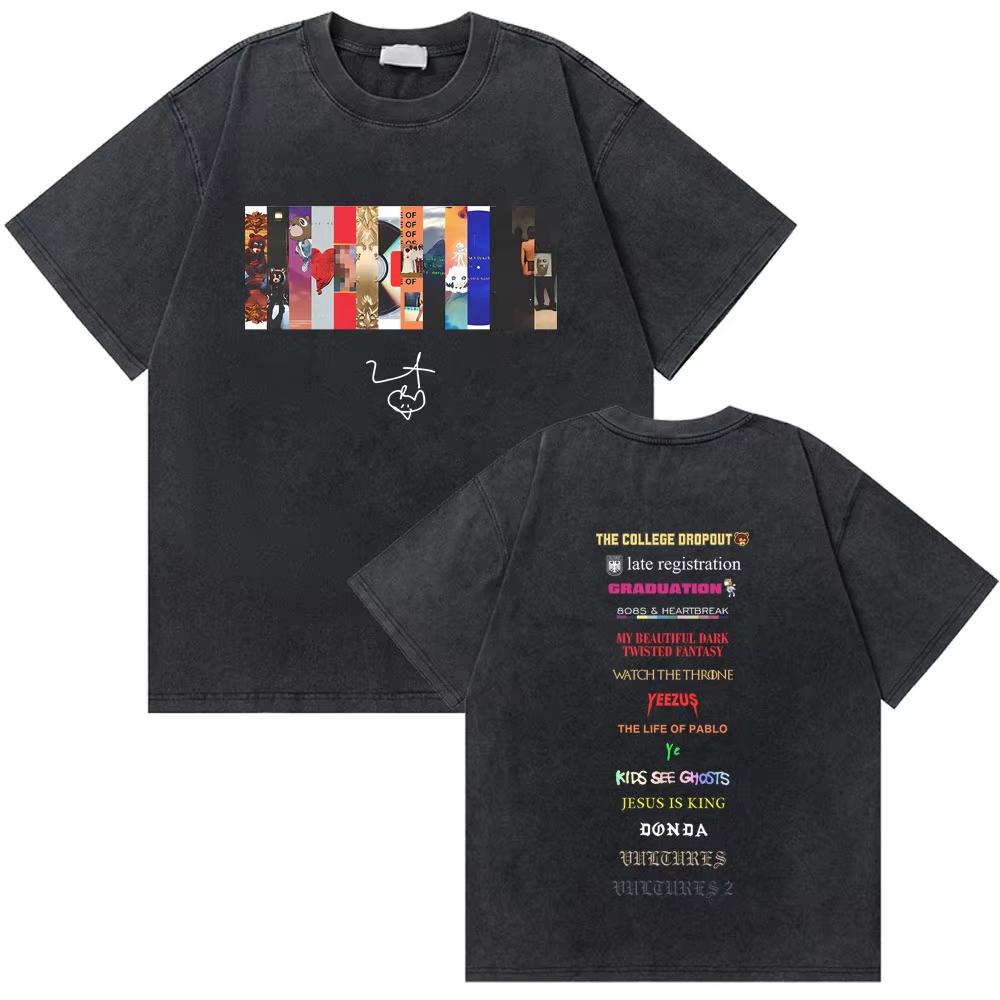 Washed Vintage Rapper Kanye West Music Album Cover Logo Graphic Tshirt THE LIFE OF PABLO T Shirt Men Hip Hop Vintage Tshirts