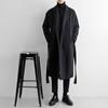 Men's Trendy Long Black Wool Blend Winter Trench Coat Overcoat with Gothic Windbreaker Design