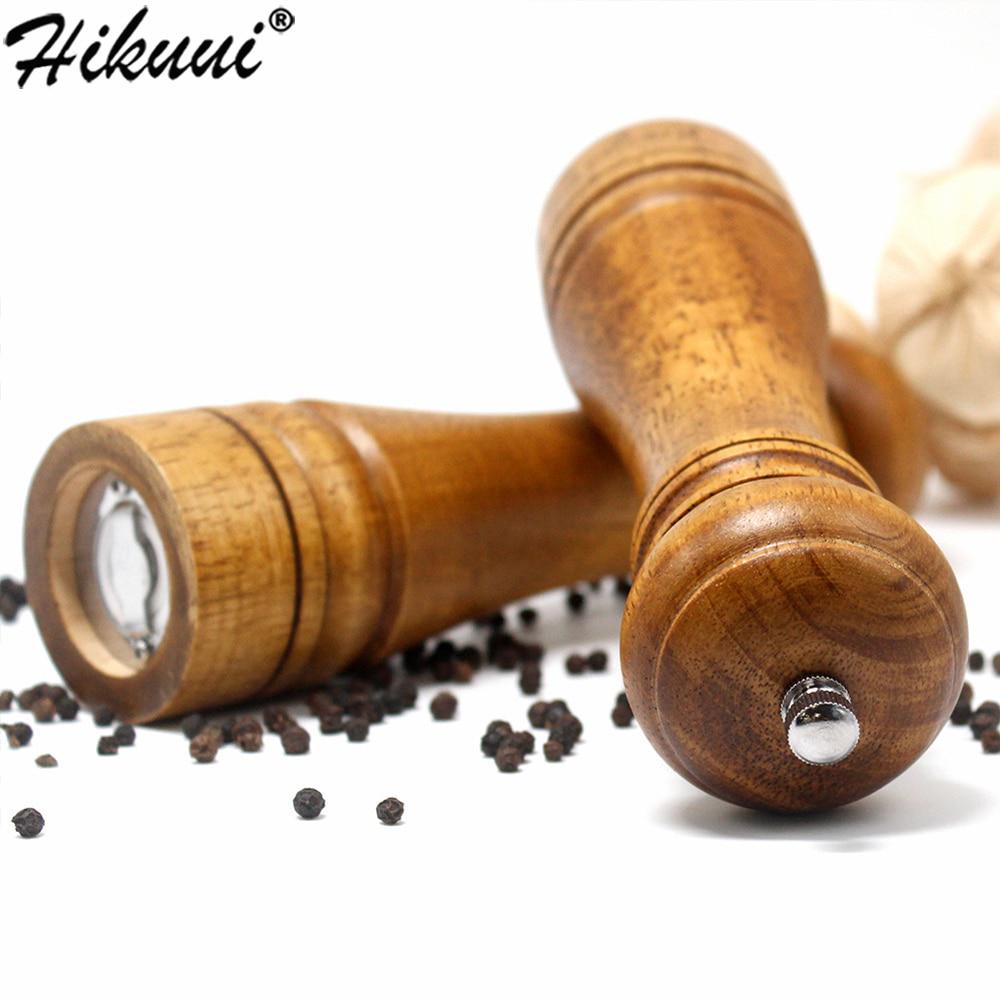 Classical Oak Wood Pepper Spice Mill Grinder Set Handheld Seasoning Ceramic Grinding Core BBQ Tools