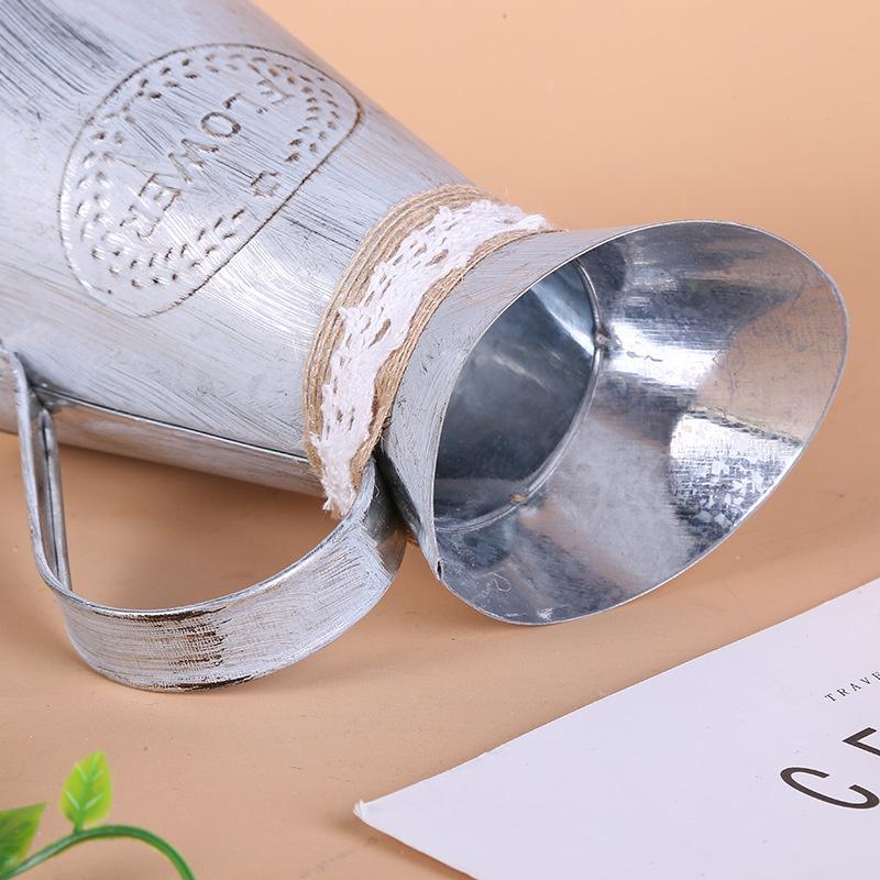 Vintage Tin Bucket Fashionable Iron Flower Vase Retro Metal Jugs for Home Office