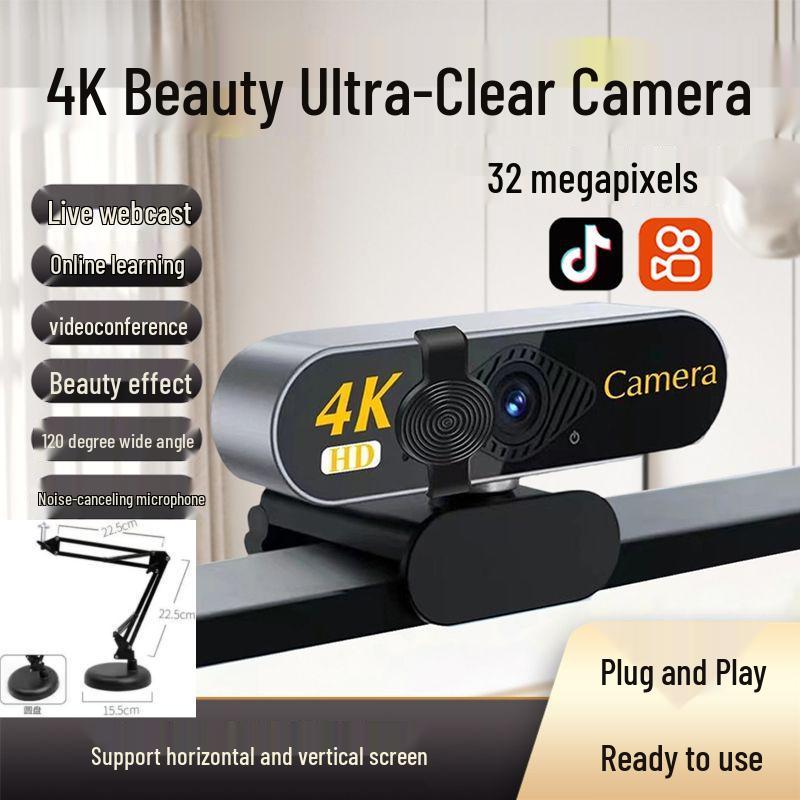 4K Ultra HD USB Desktop Camera with Microphone for Live Streaming and Online Meetings