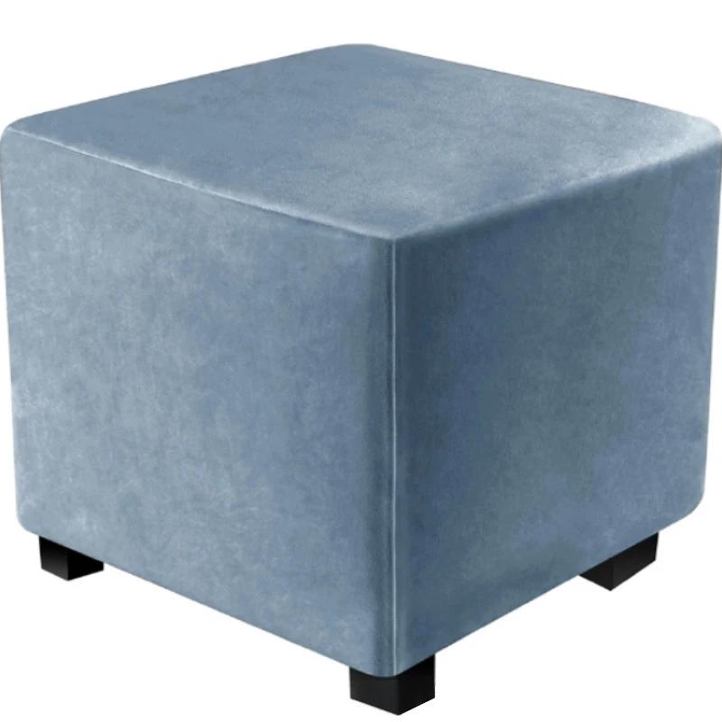 Velvet Elastic Square Ottoman Cover 360 Degree Full Wrap Footstool Slipcover Protector For Living Room Home Decor