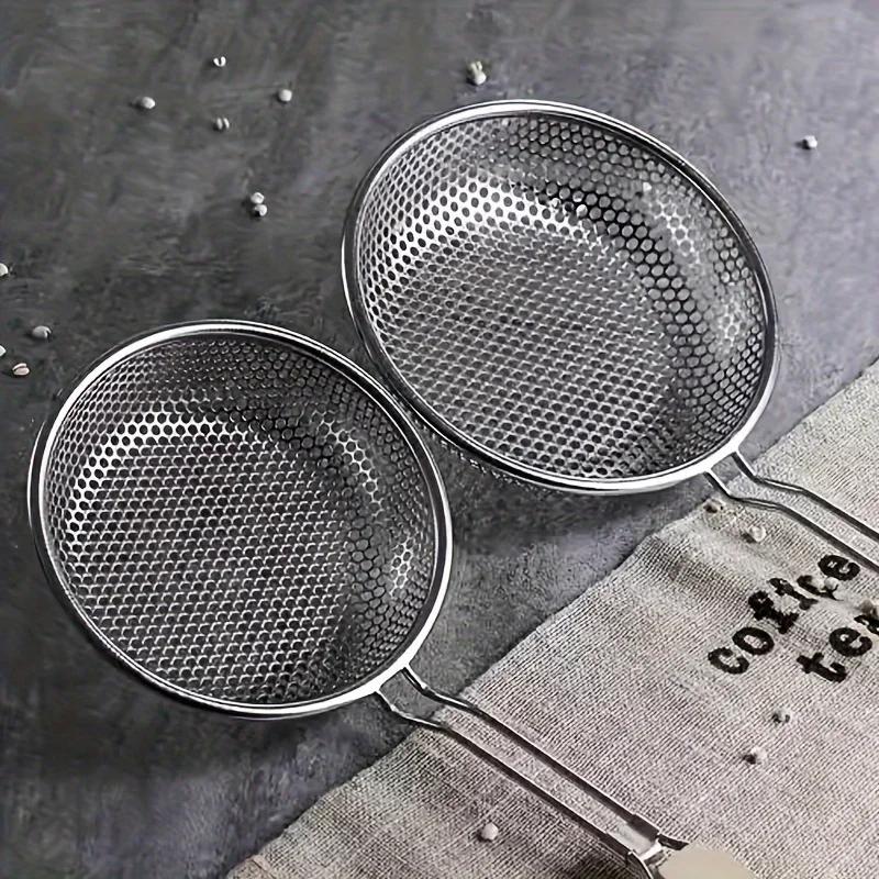 Fine Mesh Stainless Steel Strainer Skimmer - Wood Handle Pasta Oil Strainer for Cooking, Commercial Grade Kitchen Filter Spoon.