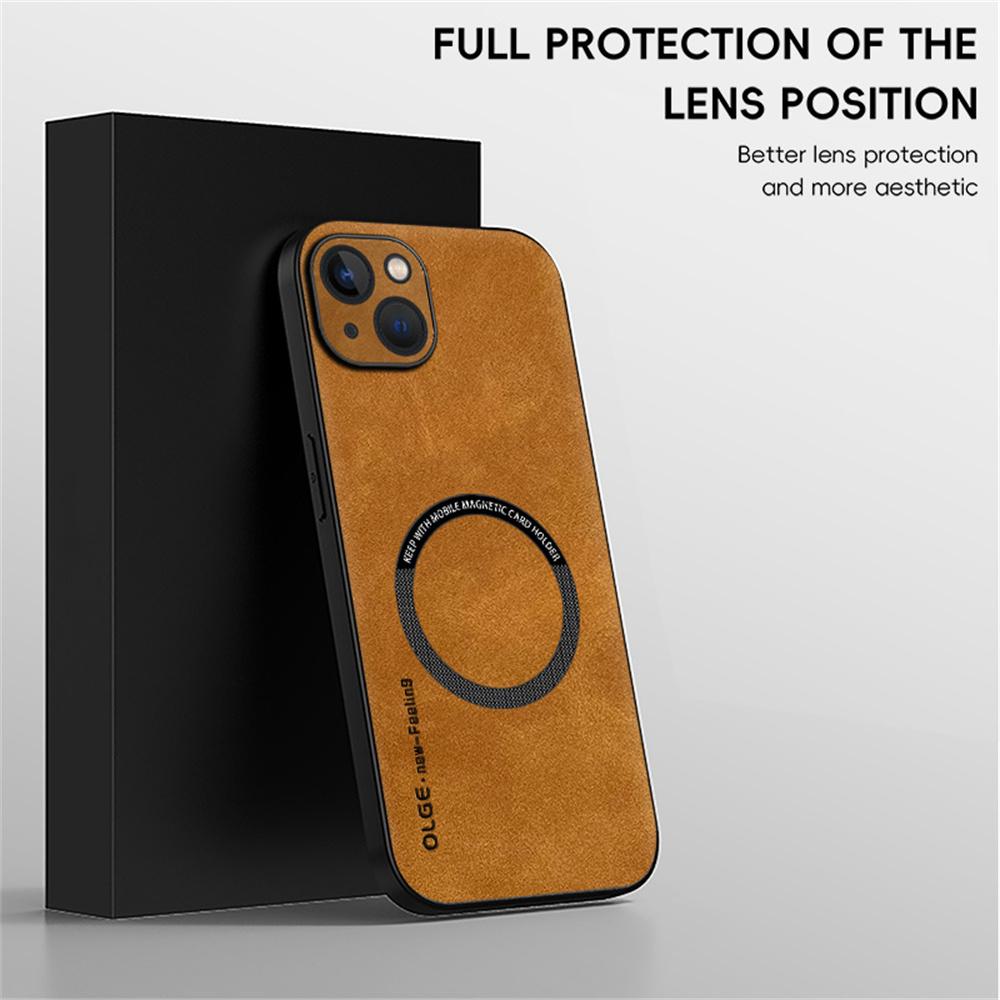 For iPhone 14 Magnetic Case with Tempered Glass Film PU Leather+TPU Phone Cover Precise Cutouts