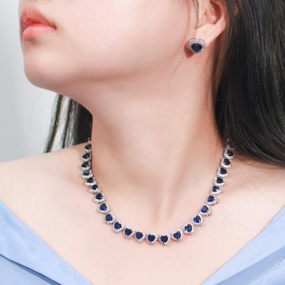 CMM Высокое качество королевский синий кубический цирконий банкетный комплект серег в форме сердца