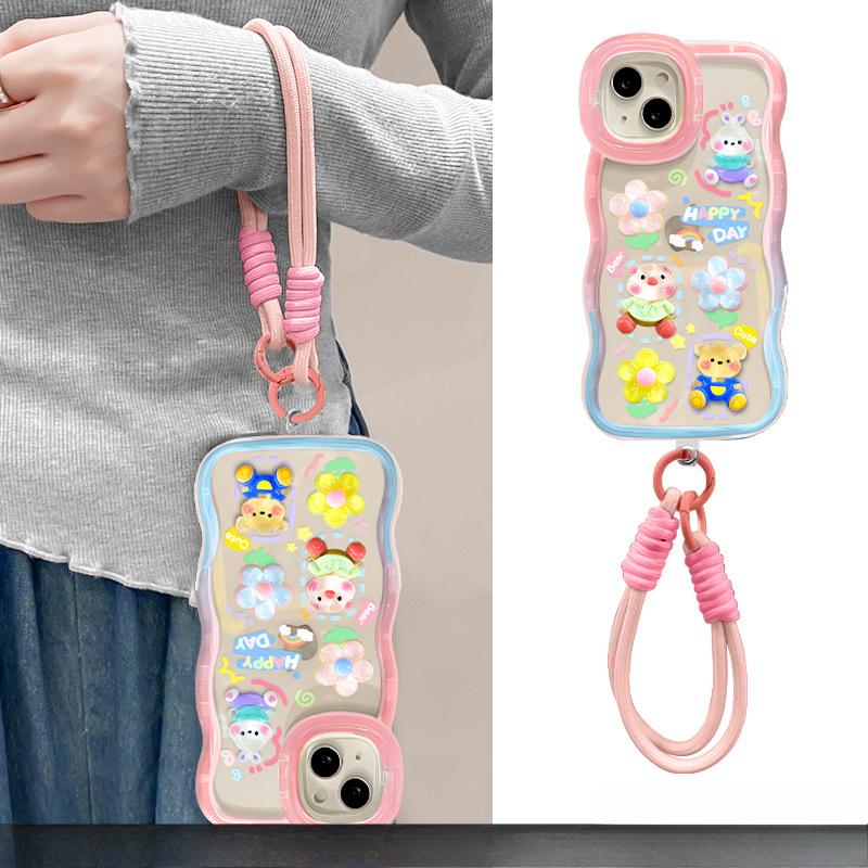 Медведь и Кролик Цветочная Кукла Шнурок Подходит для Чехла для Мобильного Телефона Apple 16promax Vivox200 Подставка 15 Милый 13 Женский