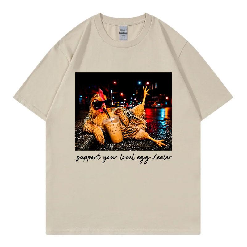 Chicken Drinking Iced Coffee Funny Graphic T Shirts Unisex Unisex Casual Fashion Tshirts Summer 100cotton Loose Tshirt Streetwear