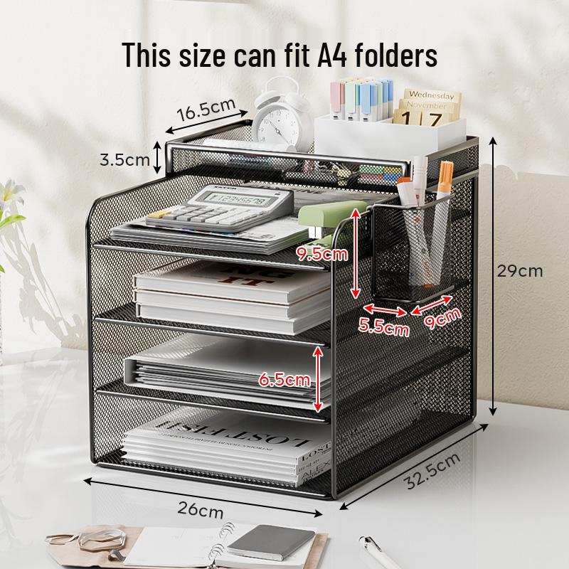 Metal Desktop File Organizer: Office Folder Storage & Bookend Rack