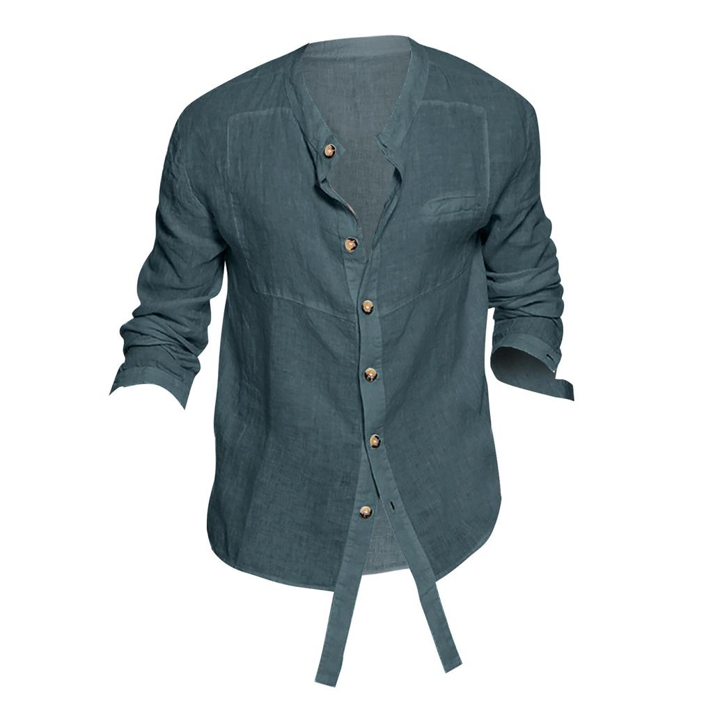 Designer Spring Summer Men's Casual Cotton Linen Solid Color Long Sleeve Shirts Loose Shirts