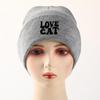 LOVE CAT" Print Knit Cap Beanie, Animal Man Cap Windproof Candy Color Trendy Pompom Beanies Knitted Hat Beanie