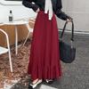Плотная вязаная юбка-полусолнце Осень/Зима Новый популярный стиль Лист Высокая талия Слово Большая Приталенная Сшивная Средней длины Длинная юбка