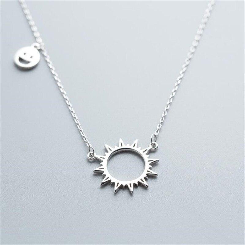 New Fashion Sun Smiley Temperament 925 Sterling Silver Jewelry Hollow Simple Popular Clavicle Chain Necklaces XL092