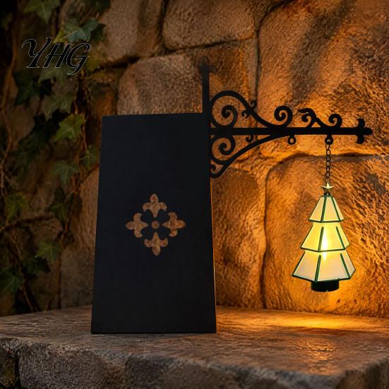 Minimalist Wall Sconce Christmas Tree Bookshelf Lantern, Vintage Iron Hanging Decor, LED Warm Shaped Lamp Light Bookend Ornament, Rustic Art for Shelf