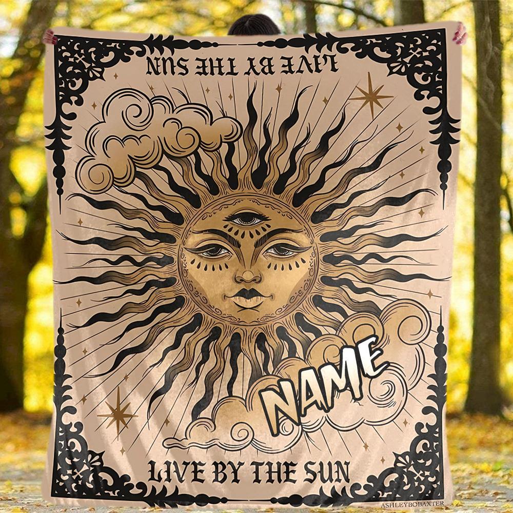 Sun Face Art Outdoor Customize Your Name Blanket Soft Lightweight Cozy Allseason Multiuse Throw Perfect For Camping Picnics Travel Sofa Office Bed
